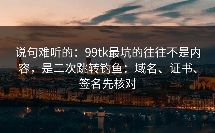 说句难听的：99tk最坑的往往不是内容，是二次跳转钓鱼：域名、证书、签名先核对