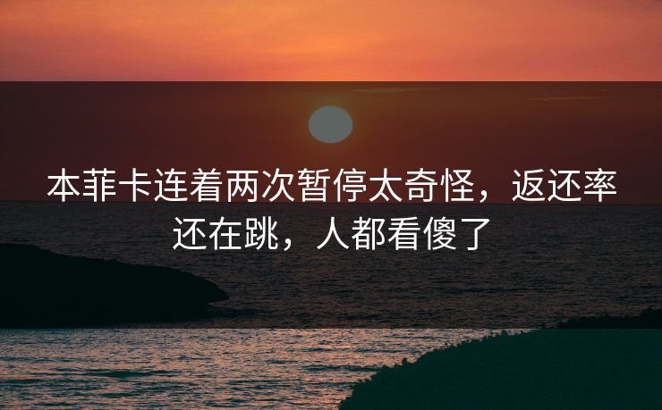 本菲卡连着两次暂停太奇怪，返还率还在跳，人都看傻了